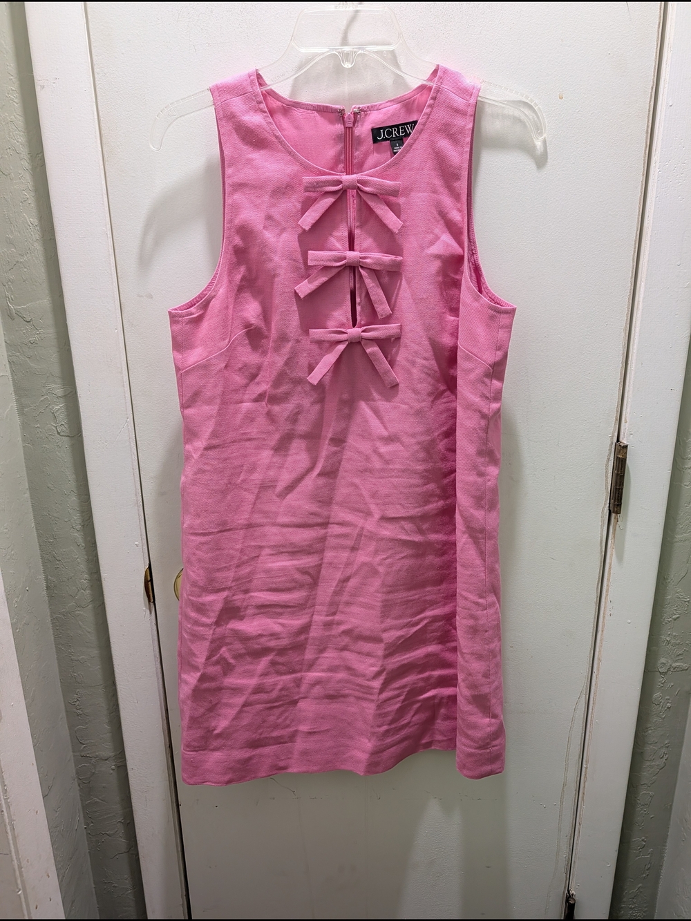 J. Crew Pink Sleeveless Shift Dress with Triple Front Bows